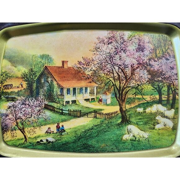 Vintage Currier & Ives 1868 American Homestead Spring, Autumn Gold Serving Trays - Picture 3 of 11